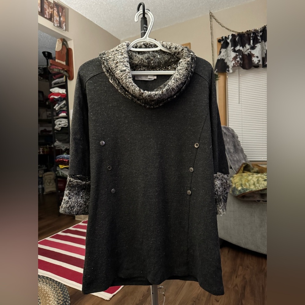 Elegant Charcoal and Heather Women's Cowl Neck Sweater